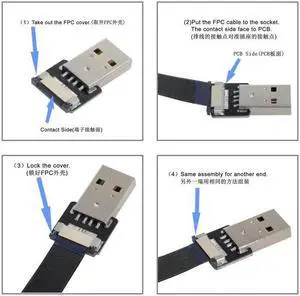 CY Down Angled USB 2.0 Type-A Male to Type-A Male Data Flat Slim FPC Cable 90 Degree for FPV and Disk and Scanner and Printer