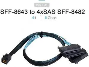 CY Internal Mini SAS SFF-8643 Host to 4 SAS 29Pin SFF-8482 Target Disk 6Gbps Data Server Raid Cable