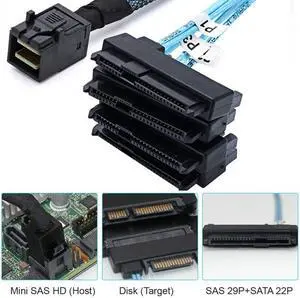 Jimier Internal Mini SAS SFF-8643 Host to 4 SAS 29Pin SFF-8482 Target Disk 6Gbps Data Server Raid Cable Jimier Internal Mini SAS SFF-8643 Host to 4 SAS 29Pin SFF-8482 Target Disk 6Gbps Data Server Raid Cable