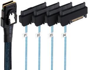 Xiwai Internal 36 Pin Mini SAS SFF-8087 Host to 4 SFF-8482 Target SAS Hard Disk and SATA Power Cable 50cm