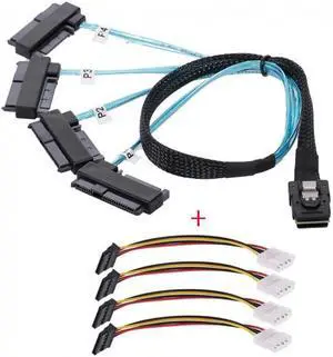 Cablecc Internal 36 Pin Mini SAS SFF-8087 Host to 4 SFF-8482 Target SAS Hard Disk and IDE Power Cable 50cm