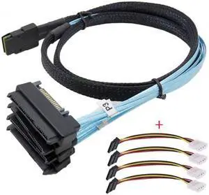 Xiwai Internal 36 Pin Mini SAS SFF-8087 Host to 4 SFF-8482 Target SAS Hard Disk and IDE Power Cable 50cm