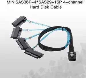 FVH Internal 36 Pin Mini SAS SFF-8087 Host to 4 SFF-8482 Target SAS Hard Disk and IDE Power Cable 50cm