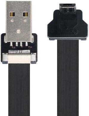 Cablecc Down Angled USB 2.0 Type-A Male to Micro USB 5Pin Male Data Flat Slim FPC Cable for FPV and Disk and Phone