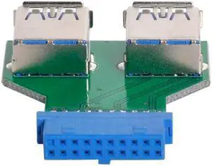 Jimier Dual USB 3.0 A Type Female to Motherboard 20/19 Pin Box Header Slot Adapter PCBA