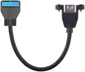 Xiwai USB 3.0 Single Port A Female Screw Mount Type to Up Angled Motherboard 20pin Header Cable 90 Degree