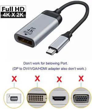 FVH USB-C Type C to Displayport Monitor DP Cable Adapter 4K 2K 60hz for Tablet & Phone & Laptop