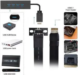 Jimier USB 3.1 Front Panel Header Male to Female Type-E Motherboard Extension Data Cable 50cm