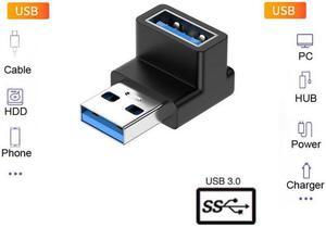 Cablecc 10Gbps USB3.0 Male to Female Extension Power Data Video Adapter 90 Degree Up Angled Type