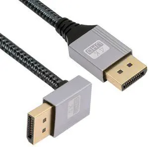 Cablecc 200cm Down Angled DisplayPort DP to DP Cable 4K 60hz Cable Silver Sleeve Ultra-HD UHD 90 Degree for Desktop Laptop Monitor Graphics Card