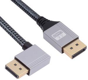 Cablecc 100cm Right Angled DisplayPort DP to DP Cable 4K 60hz Cable Silver Sleeve Ultra-HD UHD 90 Degree for Desktop Laptop Monitor Graphics Card