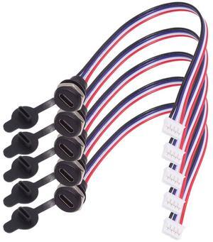 Cablecc 5pcs/set DIY OEM Type C Female Socket to 4Pin Header Cable Pitch=2.0mm Panel Mount Type DC 5V Power Data