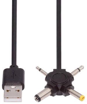 Cablecc USB 2.0 Type-A Male to 4-in-1 DC 5V 5.5x2.1mm 4.0x1.7mm Mono 3.5mm 2.5mm Power Plug Barrel Connector Charge Cable