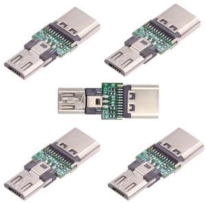 Cablecc 5pcs/lot Micro USB 2.0 5Pin Male Connector to USB Type-C Female Power Data PCBA Adapter for Tablet Phone Laptop