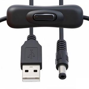 Cablecc DC 5.5x2.1mm Plug to USB Type-A Cable with On Off Power Switch Button for DC 5V Desk Lamp Fan Camera
