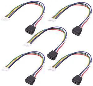 Cablecc 5pcs/set DIY OEM Type C Female Socket to 6Pin Header Cable Pitch=2.0mm Latch Mount Type DC 5V/20V PD Power