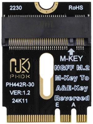 Cablecc 2230 NGFF A+E-Key Male to NVME M-key Female Extension PCI-E 4.0 Adapter with Bracket for Laptop Mainboard SSD 2280