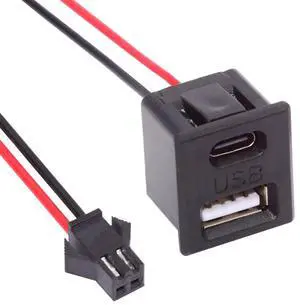 Cablecc DIY OEM Type-C & Type-A Female Socket to 2Pin Header Cable Pitch=2.54mm Latch Mount Type DC 5V Power