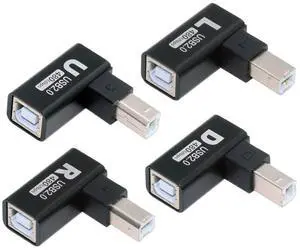 Cablecc 4pcs/lot USB 2.0 Type-B Male to Female Extension Adapter Horizontal Vertical Angled 90 Degree for Printer Scanner