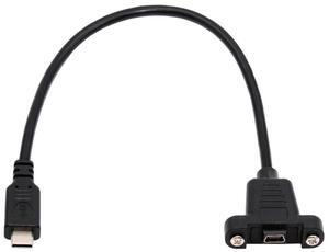 Cablecc USB2.0 Mini 5Pin Female to Type-C USB-C Male Power Cable 480Mbps Data with Panel Mount Holes 30cm