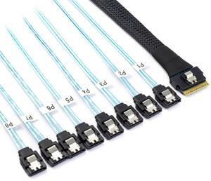 Cablecc 50CM Slimline SAS 4.0 SFF-8654 8i 74pin Host Raid to 8 SATA 7pin Target Hard Disk Fanout Raid Cable 1-to-8 Splitter