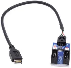 Cablecc USB 3.1 Front Panel Header Type-E to 4pin IDC Housing USB Type-A Male 1 to 2 Female Motherboard 9pin Header HUB Adapter Port Multiplier