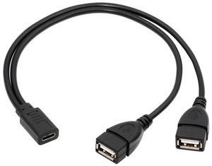 Cablecc Type-C USB-C Female DC 5V to Dual USB 2.0 Standard Type-A Female Splitter Extension Charge Cable