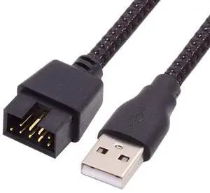 Cablecc Single USB 2.0 Male Type-A to Motherboard 9Pin 10Pin Male Header Cable with Sleeve 20cm