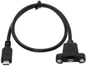 Cablecc USB2.0 Micro 5Pin Female to Type-C USB-C Male Power Cable 480Mbps Data with Panel Mount Holes 50cm