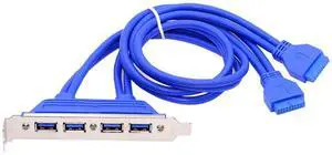 Cablecc Internal Four Ports USB 3.0 Female Mount Panel to Motherboard 20pin Baffle Cable with PCI Bracket 50cm