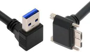 Cablecc Down Angled 90 Degree USB 3.0 A Male to Micro-B 3.0 Plug Down Angled Locking Screw Panel Cable 25cm