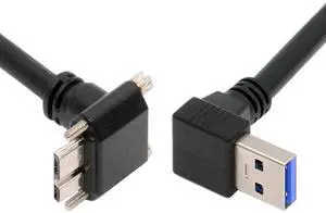 Cablecc Down Angled 90 Degree USB 3.0 A Male to Micro-B 3.0 Plug Up Angled Locking Screw Panel Cable 25cm