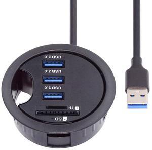 Cablecc USB 3.0 Hub SD TF 3 Port USB 60mm Desk Grommet Splitter Dock Station Micro-SD Card Reader for Desktop PC Desk