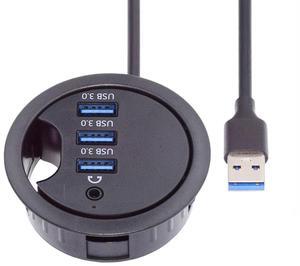 Cablecc USB 3.0 Hub Sound Card 3 Port USB 60mm Desk Grommet Splitter Dock Station Headphone Mic Audio Interface for Desktop PC