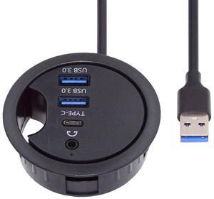 Cablecc USB 3.0 Hub SD TF USB-C 2 Port USB 60mm Desk Grommet Splitter Dock Station Micro-SD Card Reader for Desktop PC