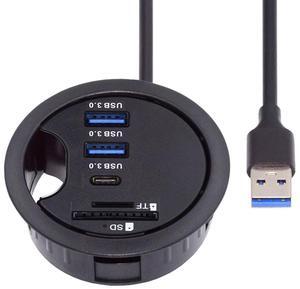 Cablecc USB 3.0 Hub Sound Card USB-C 2 Port USB 60mm Desk Grommet Splitter Dock Station Headphone Mic Audio Interface for Desktop PC Desk