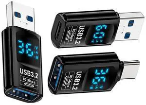 Cablecc 3pcs/lot Type-C Smart LED Display USB-C to USB3.2 Type-A Adapter 10Gbps Data Current Voltage Fast Charging Monitoring Display Tester Detector