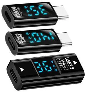 Cablecc 3pcs/lot Type-C Smart LED Display USB-C Female to USB Type-A 8P Adapter Data Current Voltage Fast Charging Monitoring Display Tester Detector