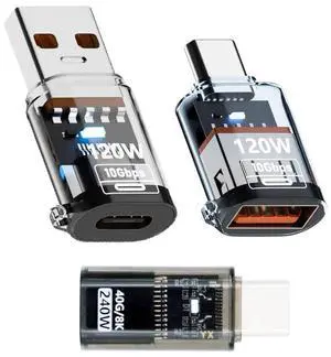 Cablecc 3pcs/lot Type-C Smart LED USB-C to USB3.2 Type-A Adapter OTG 10Gbps 40Gbps 120W 240W Data Fast Charging Tester Detector