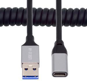 Cablecc USB 3.0 Type-A Male to USB-C Type-C Female Stretch Coiled Cable 100cm Extension 5Gbps for Disk Phone Camera Data