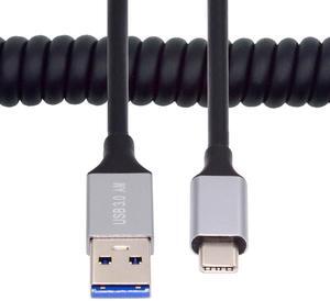 Cablecc USB 3.0 Type-A Male to USB-C Type-C Male Stretch Coiled Cable 100cm Extension 5Gbps for Disk Phone Camera Data