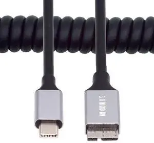 Cablecc USB-C Type-C Host to Micro-USB3.0 Male OTG Stretch Coiled Cable 100cm Extension 5Gbps for Disk Phone Camera Data