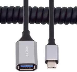 Cablecc USB-C Type-C Host to USB3.0-A Female OTG Stretch Coiled Cable 100cm Extension 5Gbps for Disk Phone Camera Data