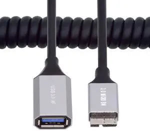 Cablecc Micro-USB3.0 Male Host to USB3.0-A Female OTG Stretch Coiled Cable 100cm Extension 5Gbps for Disk Phone Camera Data
