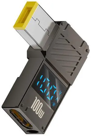 Cablecc Smart LED Display 100W Type-C USB-C Input to Rectangular Jack Output Power 20V 5A PD Charge 65W Adapter for Thinkpad X1 Legion Y7000P Laptop