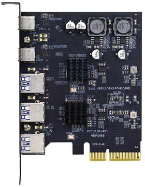 Cablecc 10Gbps Three Type-A USB3.0 Back Panel Socket & Dual USB3.1 Type-C USB-C to PCI-E Express Card Adapter ASM3142 VL822