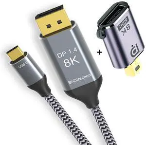 Cablecc Reversible Mini DisplayPort DP Source to USB 3.1 Type C USB-C Displays Male 8K HDTV Cable for Laptop Monitor 1.8m