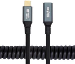 Cablecc Stretch Coiled USB-C USB4 Cable 20Gbps 100W 8K for Laptop Keyboard Tablet Type-C Male to Female Extension Cable Power & Data