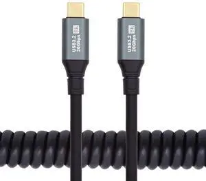 Cablecc Stretch Coiled USB-C USB4 Cable 20Gbps 100W 8K for Laptop Keyboard Tablet Type-C Male to Male Cable Power & Data