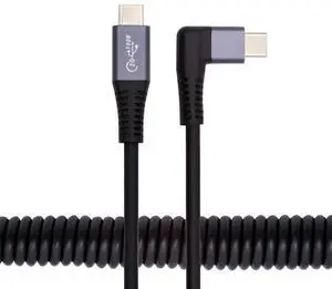 Cablecc Stretch Coiled USB-C USB4 Cable 20Gbps 100W 8K Type-C Right Angled Male to Male Cable Power & Data for Laptop Keyboard Tablet